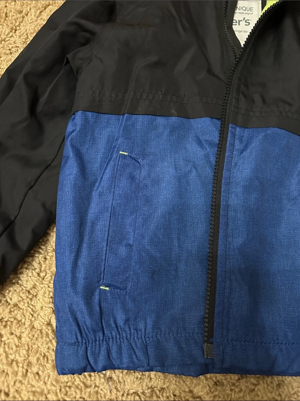 Carter's Black & Blue Hooded Coat with Lime Fleece Lining